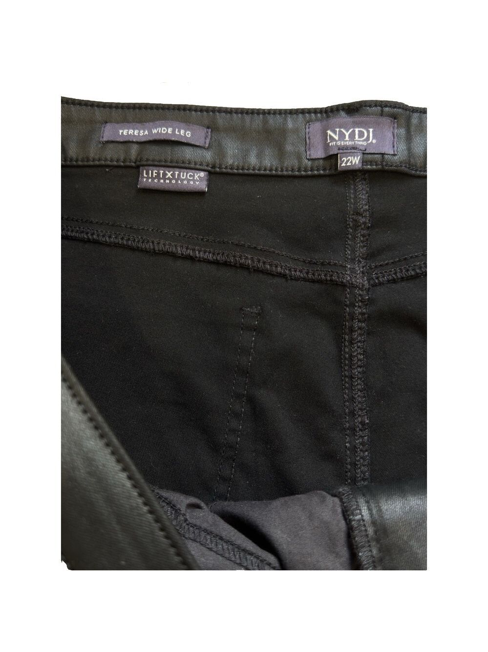 NYDJ Black Pants Women's Sz 22W Teresa Wide Leg Coated Jeans Crop Faux Leather - Picture 6 of 6